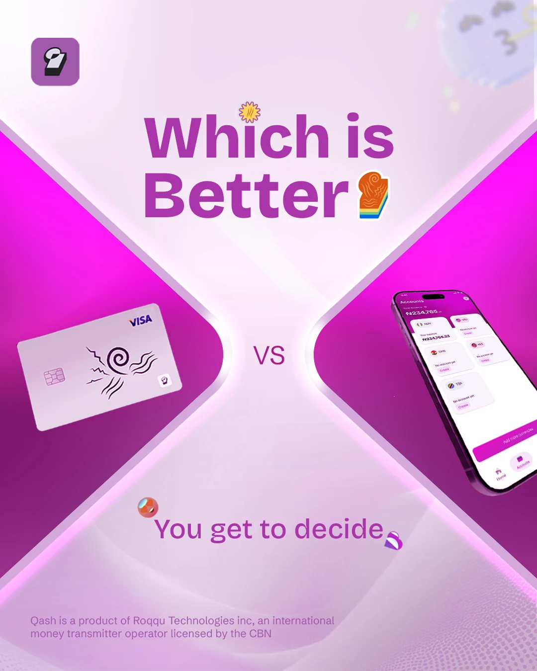 Dollar card and QASH app compared side by side