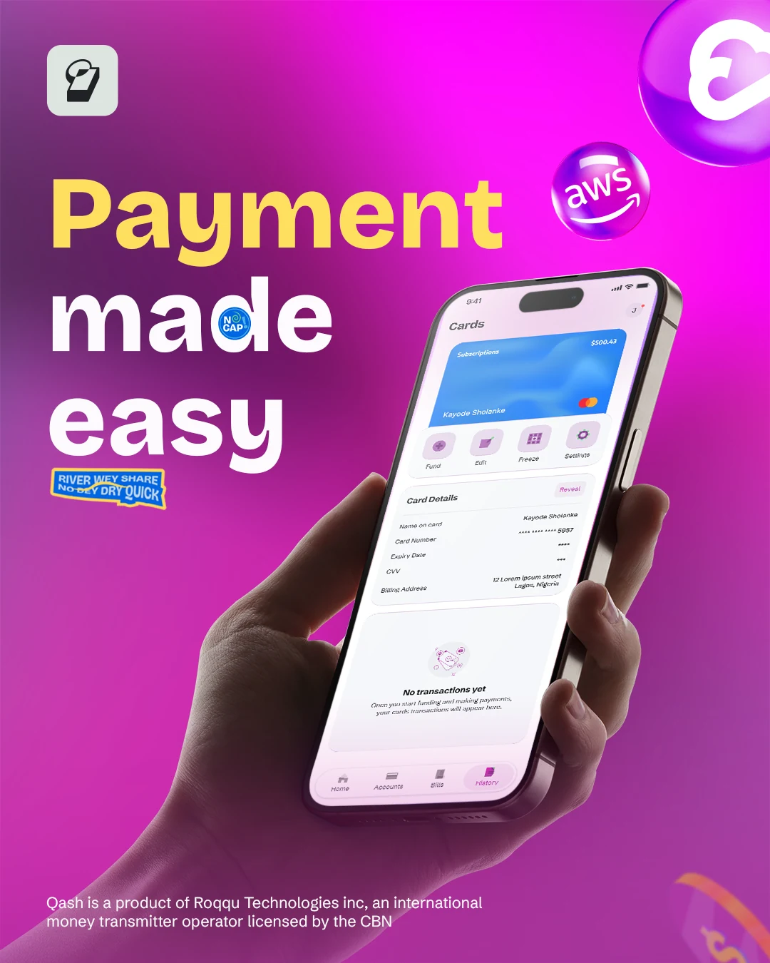 QASH virtual dollar card making an international payment